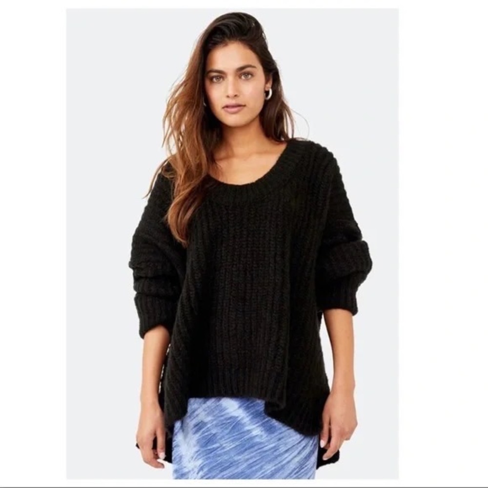 ❗️6-HOUR SALE❗️FREE PEOPLE BOHO SWEATER OVERSIZED COZY BLACK TUNIC PULLOVER A3C - Picture 8 of 13